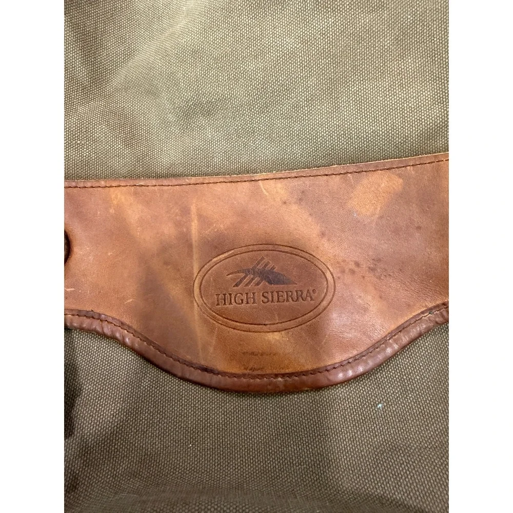 Vintage High Sierra Canvas Leather‎ Trim Messenger Bag Brown Brass Buckles